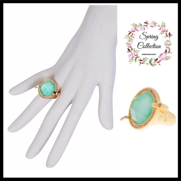 GENUINE CRYSTAL TURQUOISE STONE JEWEL PAVE BOHO STATEMENT RING A2C - Picture 8 of 8